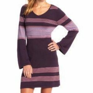 Prana Sydney Bell Sleeve Black Knit Striped Sweater Dress Size XS Extra Small